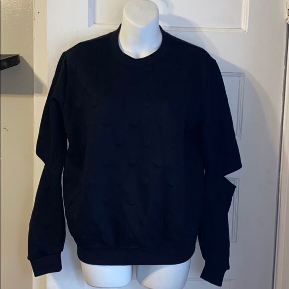 JOY LAB Black Polka Dot Open Elbow Sweater-S - Picture 2 of 7